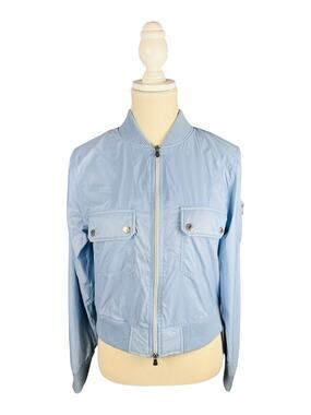 Anatomie Ellis Satin Travel Bomber Cropped Jacket Sky Blue Nylon XS